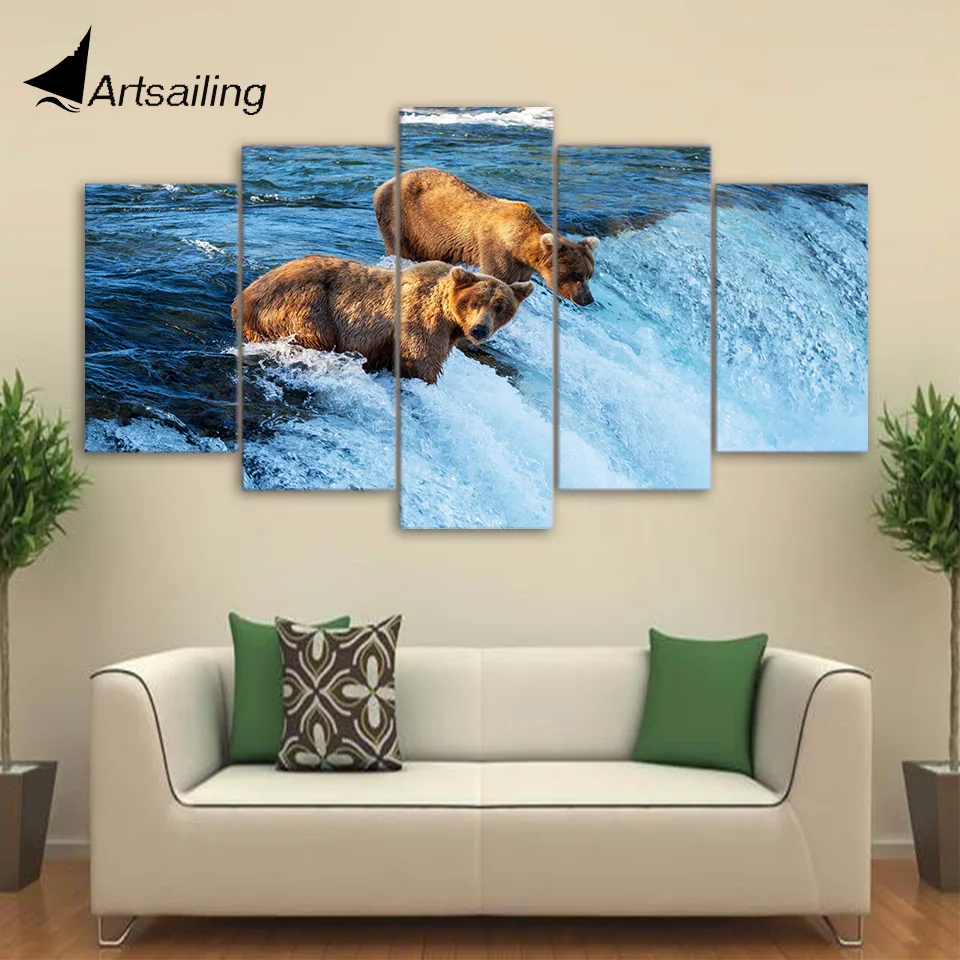 HD printed 5 piece canvas Bear River Painting Artwork living room decor