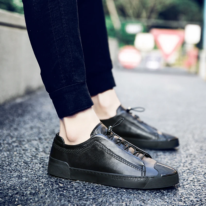 Men Shoes Casual Genuine Leather Fashion Trendy Flat Shoes for Men New Chunky Sneakers 2019 New Trend Wild