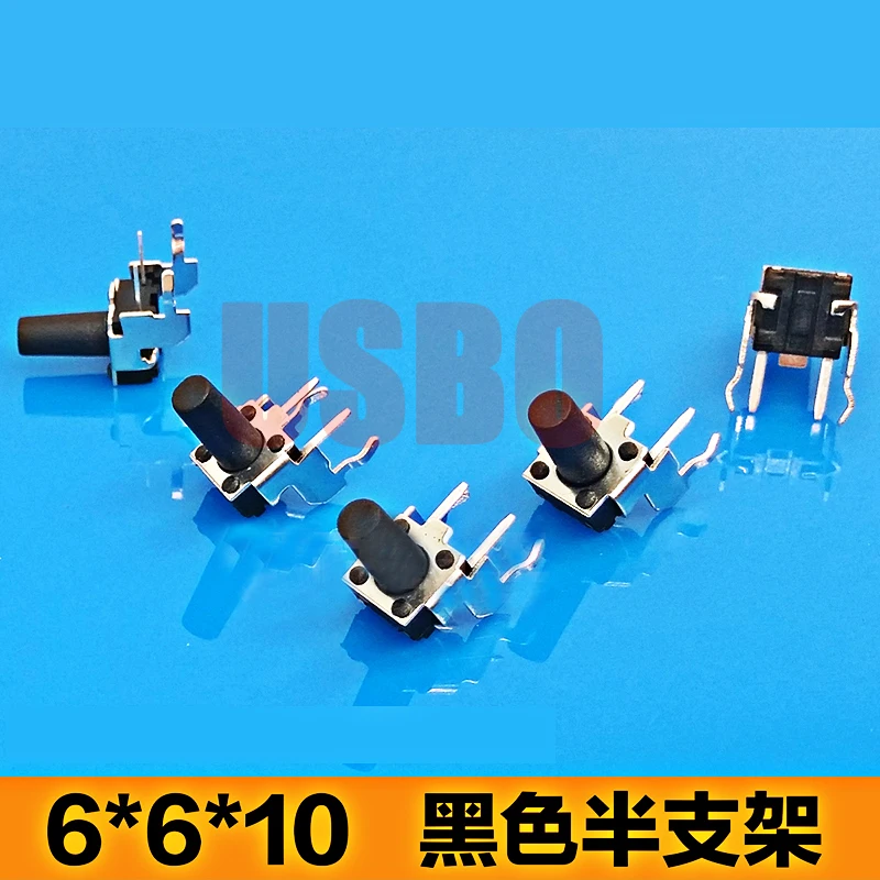 

Horizontal Type With Support Tact Mini Push Button Switch With 2 Legs Touch Tact Switch 6*6*10mm Black