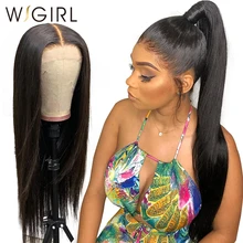 Wigirl 13x6 парик из натуральных волос на кружеве Прямой 28 30 32 дюймов длинный парик без клея предварительно сорванный бразильский фронтальный парик для черных женщин