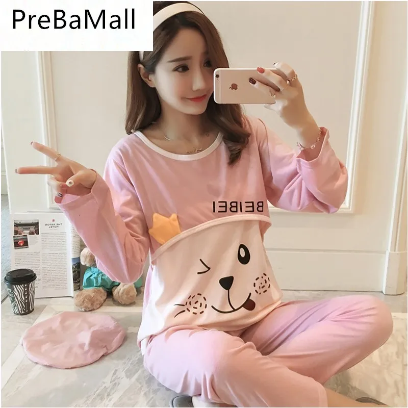 

2PCS/Sets Lovely Maternity BreastFeeding Pajamas Nursing Lounge Clothes for Pregnant Women Breastfeeding Sleepwear Suits D0035