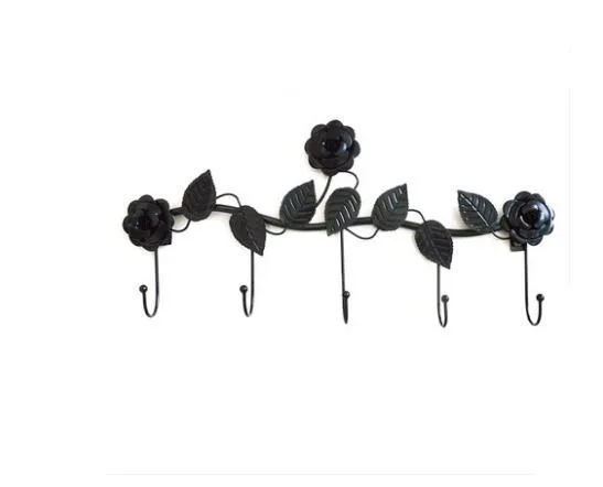 European-style iron rose design decorative wall hook wall-mounted coat hanger storage rack key holder organizer home decor - Цвет: C