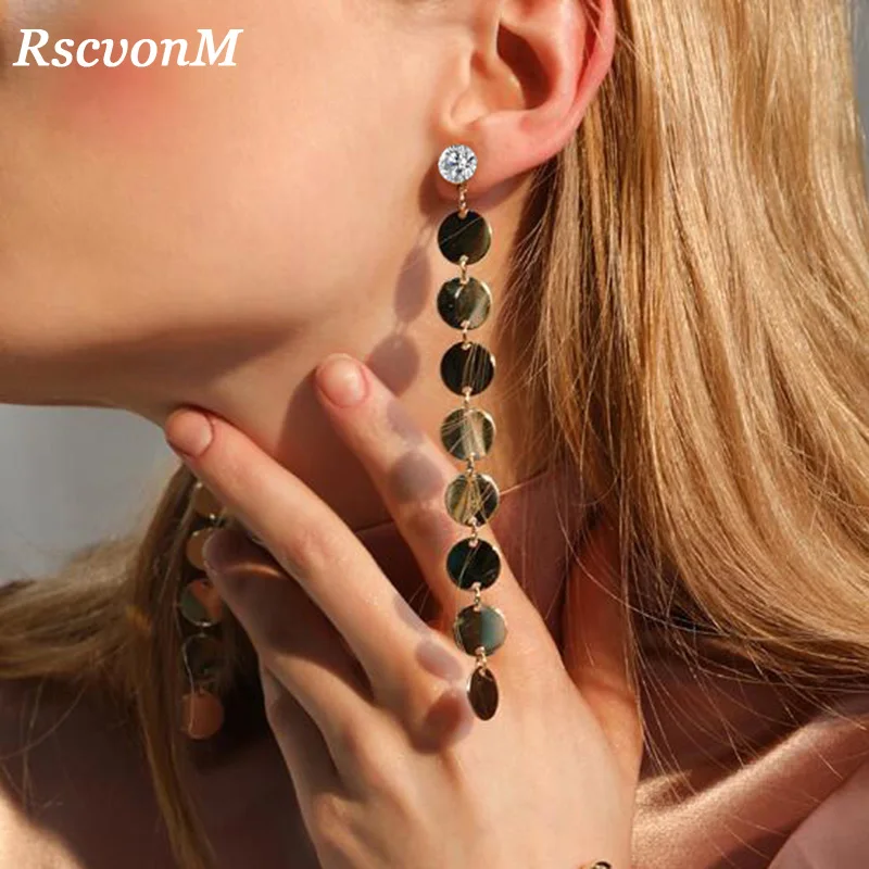 

RscvonM Gold Color Crystal Tassel Earrings for Women Bar Long Dangle Drop Earing 2018 Fashion Female Wedding Jewelry Gift Wholes
