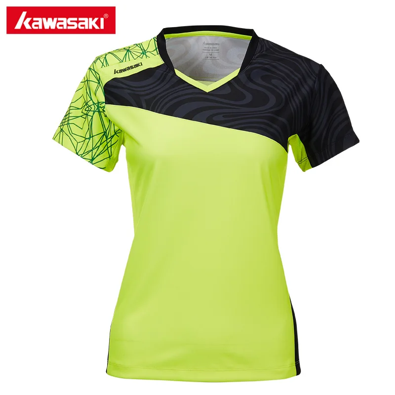 

KAWASAKI Tennis Badminton T-shirt Fitness Compression Clothing Short Sleeve V Neck Sports T Shirt For Women Light Cloth ST-T2019