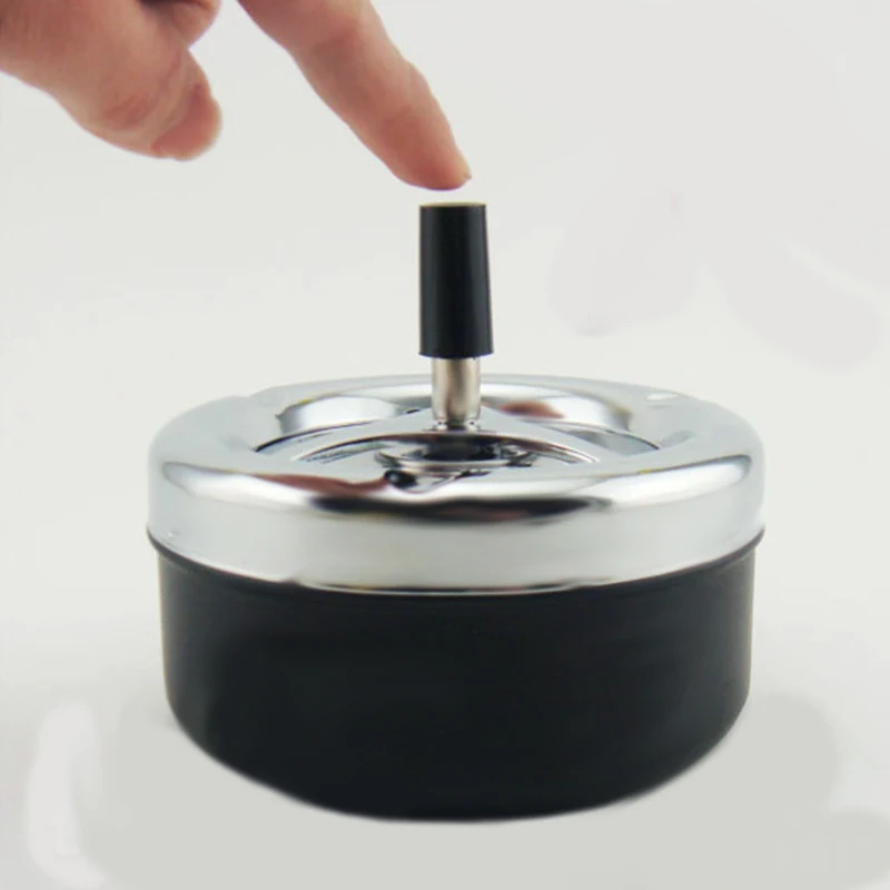  NOCM-Round Push Down Cigarette Ashtray with Spinning Tray Black
