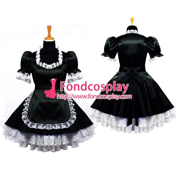 

Sexy Sissy Maid Black Satin Uniform Lockable Dress Cosplay Costume Custom-made[G639]