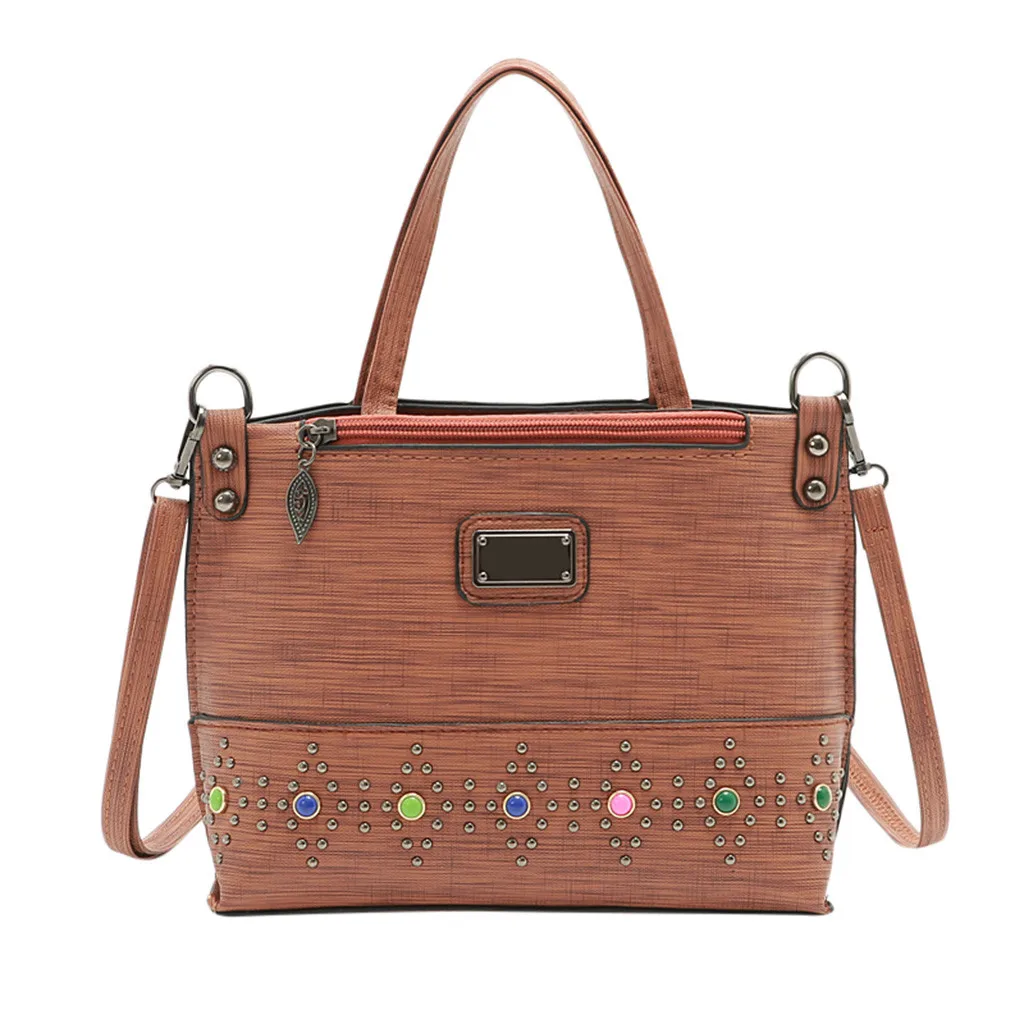 Новинка, роскошные сумки, женские сумки, дизайнерские, модные, женские, на молнии, с заклепками, чистый цвет, дикие, на плечо, сумка через плечо, Bolsa Feminina - Цвет: Brown