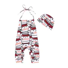 Helen115 Lovely Newborn Baby Boys Girls Cartoon Sleeveless Backless Bodysuit+Hat Set 0-24M