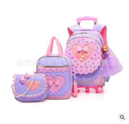 Школьная сумка на колесиках Детские багажные рюкзаки с колесиками рюкзаки на колесах сумка для девочек Дорожная тележка рюкзак сумки для детей - Цвет: Purple 2 wheels