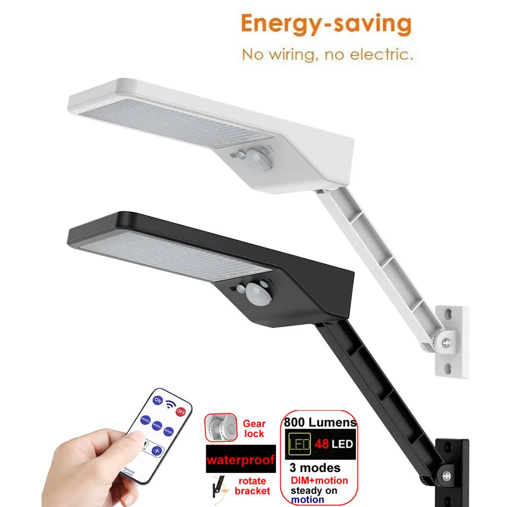 

remote control solar street wall light 48 LED PIR Motion Sensor Waterproof for Plaza Garden Yard garage fence spotlight floodli