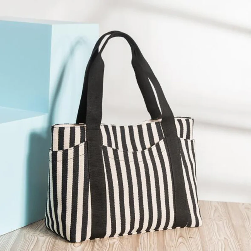 

Hot Casual Tote Women Handbag Canvas Stripe Shoulder Bag Ladies Hand Bags Large Capacity Bags For Women 2019 Sac A Main Femme