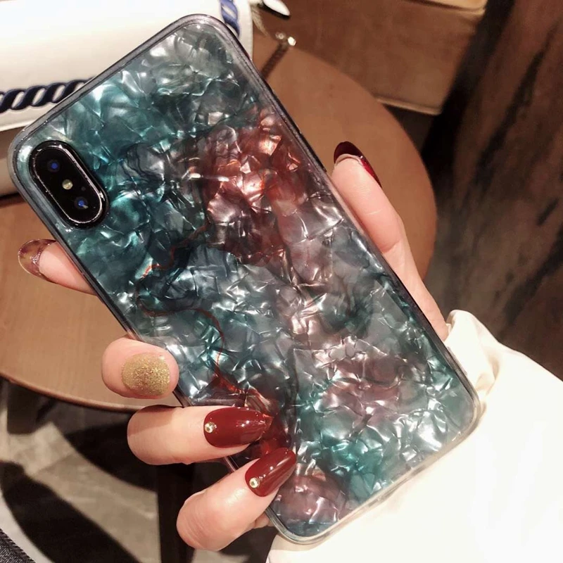 

Tfshining Luxury Marble Phone Cases For iPhone XS Max XR X 6 6s 7 8 Plus Dream Conch Shell Gradient Stone Soft TPU Cover Coque