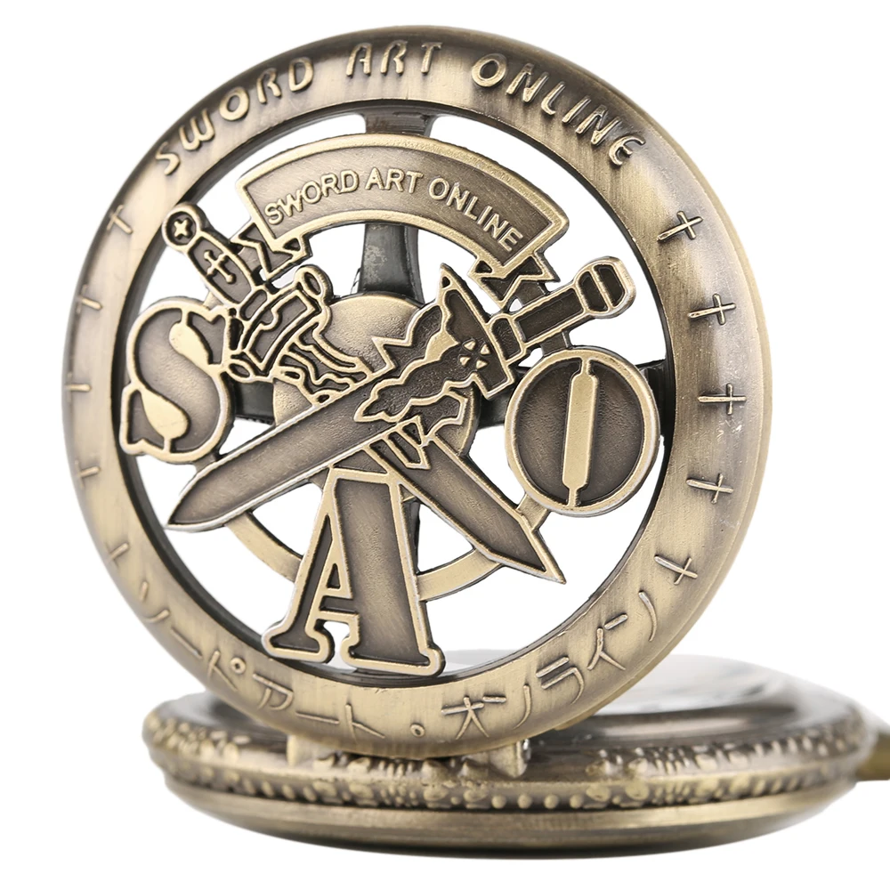 Vintage SAO Sword Art Online Quartz Pocket Watch Necklace Pendant for Kids Men Women Analog Chain Gifts Bronze Fob Clock relogio 2018 (3)