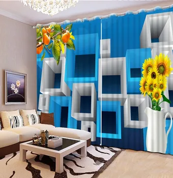 

blue curtains Window Blackout Luxury 3D Curtains set For Bed room Living room Office Hotel Home Wall Decorative