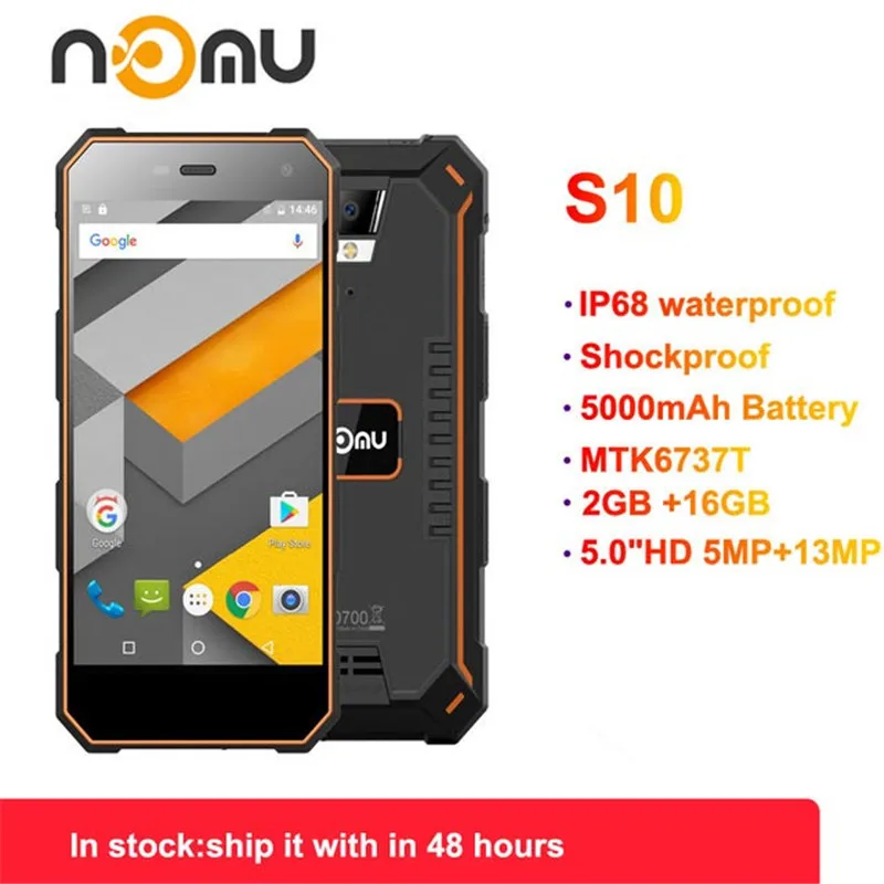 

Official nomu S10 2GB 16GB 4G IP68 Android 6.0 8.0MP Dual SIM Mobile Phone 5.0"HD MTK6737T Quad Core 1280x720 5000mAh smartphone