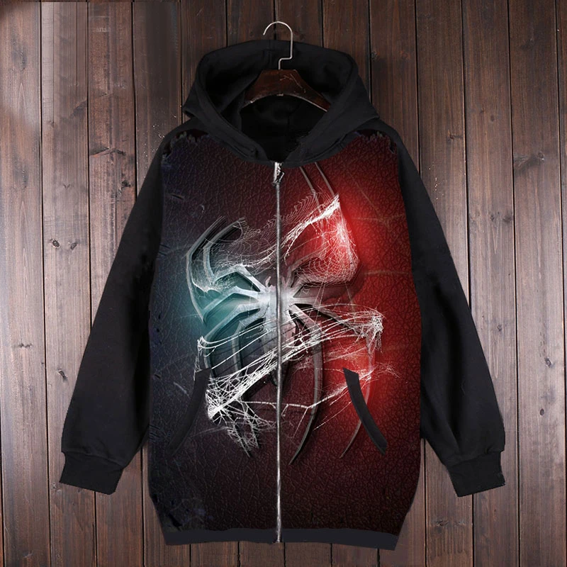 Spiderman Hoodie Men  Superhero Spider Man  Black Hooded Sweatshirt coat