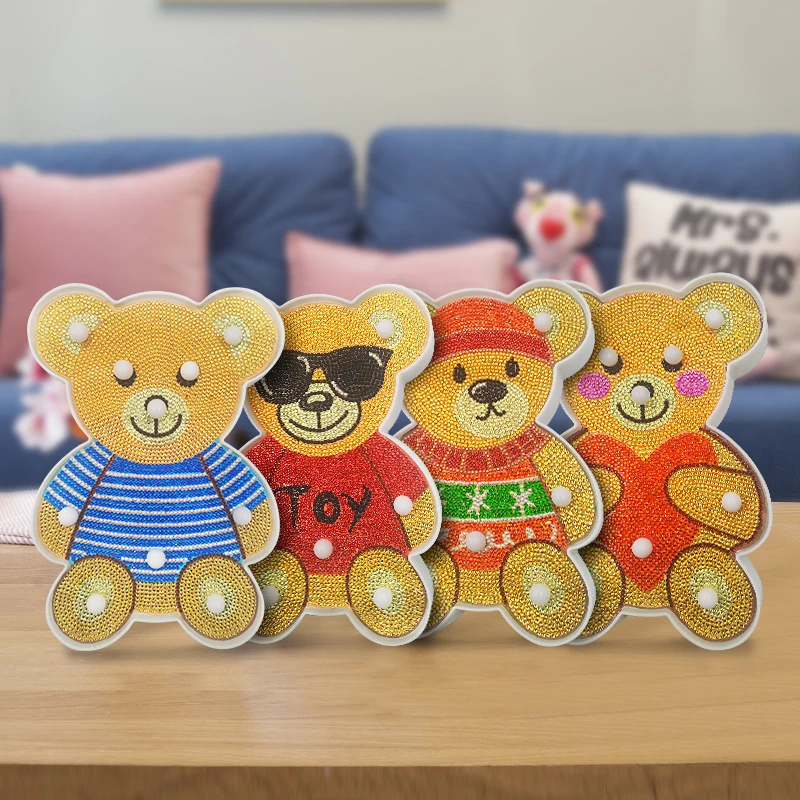Online 5D New DiY LED Bear Diamond Painting Animals Great Gifts Diamond Embroidery Funny Crafts Lovely Decoration for Bedside Hall