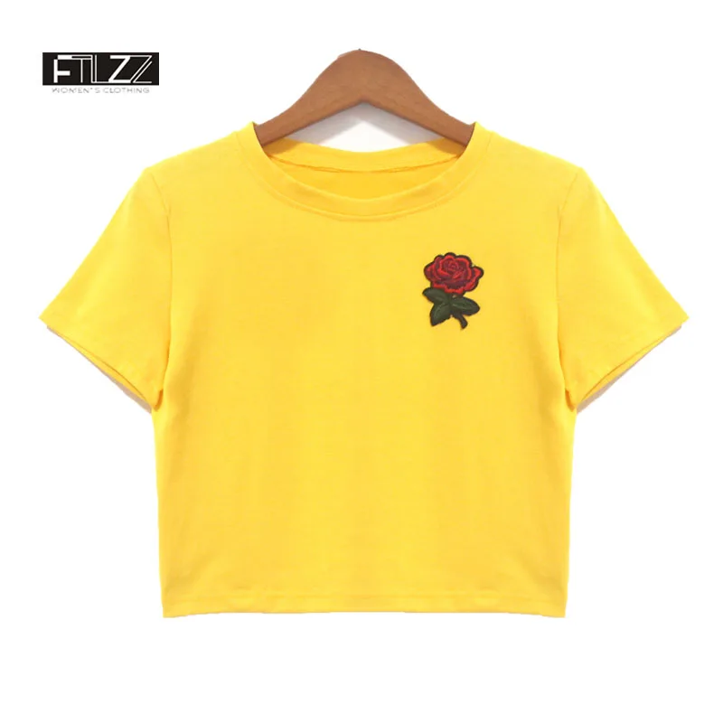 Женская футболка с коротким рукавом желтая аппликацией в виде Розы|tee shirt femme|shirt