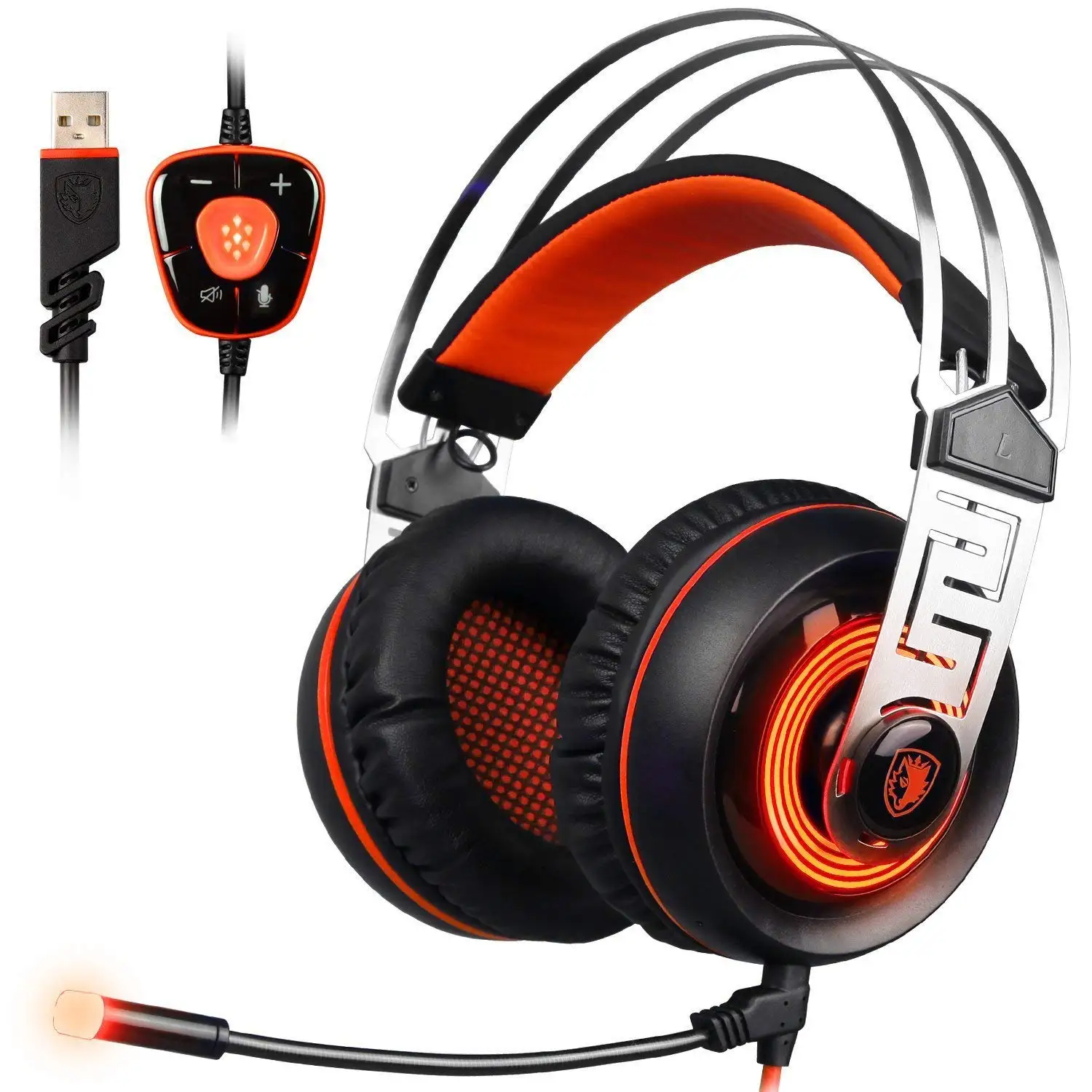 

Vibration Headphones Gaming Headsets 7.1 Virtual Surround Sound USB PC Noise Cancelling Microphone LED Light for Laptop Computer