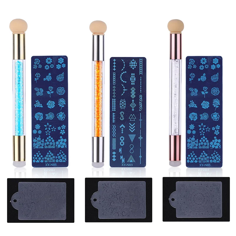 

1 Set Double End Nail Art Gel Polish Color Gradient Brush Nail Stamping Template Sponge Head Transfer Stamping Blooming Pen