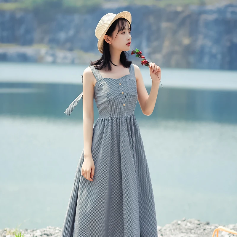 Chic Dresses 2018 Female Summer Small Fresh Tall Waist Show Thin Summer