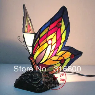 Имитация искусства освещение в виде бабочки Европейский Витраж Тиффани садовая декоративная настольная лампа прикроватная настольная лампа для бара