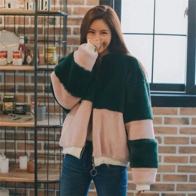 

Women autumn and winter medium-long o-neck thickening faux fur coat
