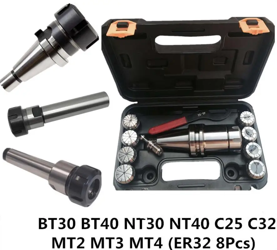 

BT30 BT40 NT30 NT40 MT4 MT3 MT2 C25 C32 ER32 8PC Milling Lathe Collet Chuck Set 3 to 3-20mm