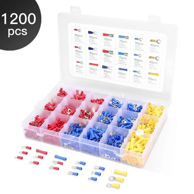 

1200Pcs/Set Assorted Crimp Terminals Kits Insulated Electrical Wiring Connectors Insulated Cord Pin End Terminal Kit