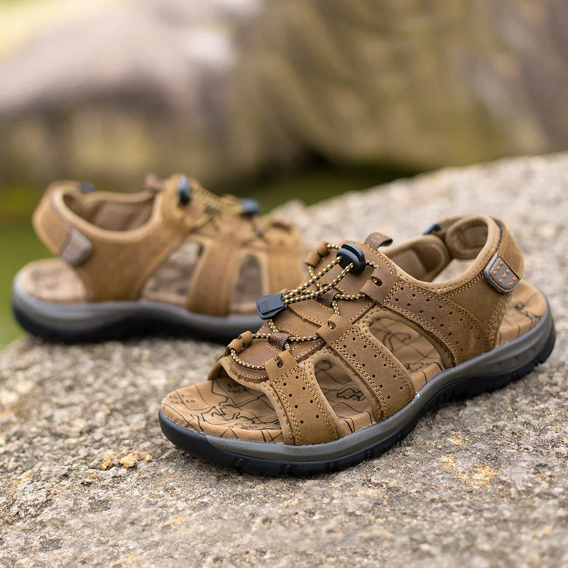 Merkmak Men's Sandals Summer High Quality Brand Shoes Beach Men Sandals Causal Shoes Genuine Leather Fashion Outdoor Waterproof Merkmak Men's Sandals Summer High Quality Brand Shoes Beach Men Sandals Causal Shoes Genuine Leather Fashion Outdoor Waterproof