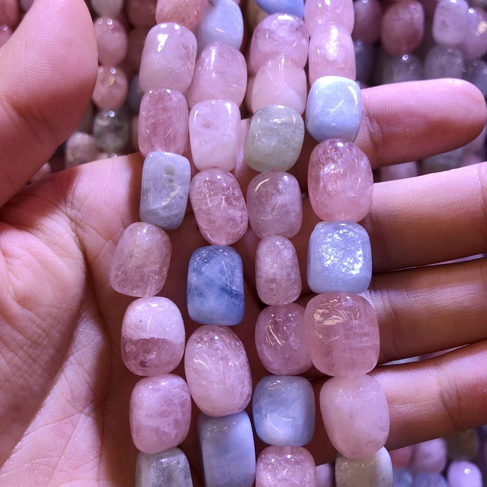 Wholesale 2strings Natural Multi Morganite Bery l Gem Stone Polished Nugget Beads,Genuine Gem Jewelry Making Beads,15.5\