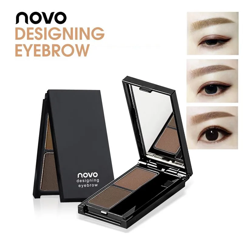 NOVO Eye Makeup, двухцветная пудра для бровей, палитра+ зеркальная двойная Кисть для макияжа, водостойкая тени для бровей, Косметика для макияжа