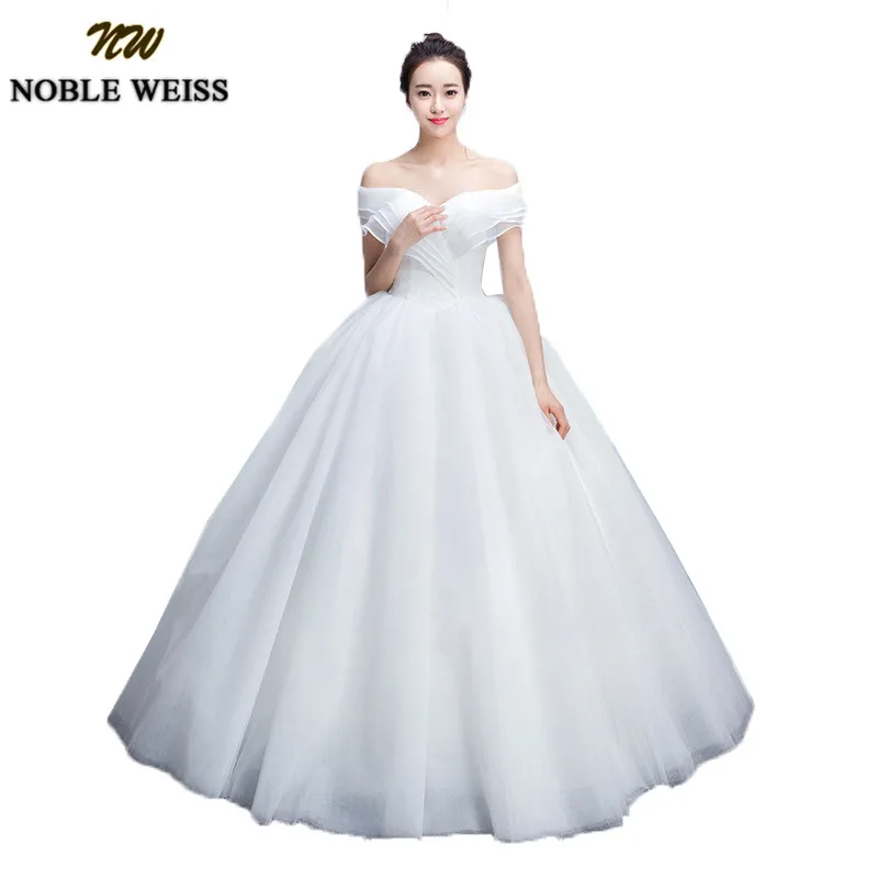 

NOBLE WEISS Simple Ball Gown Wedding Dresses 2019 Puffy Tulle Off the Shoulder Wedding Gowns Long Floor Length Vestido De Noiva