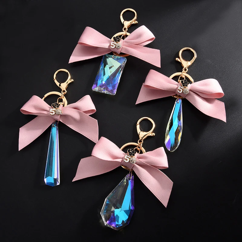 

Fashion Bow Knot Key Chain with Beatiful Crystal Stone Jewelry For Women Girl Bag Car Key Ring Holder Charms Accessory