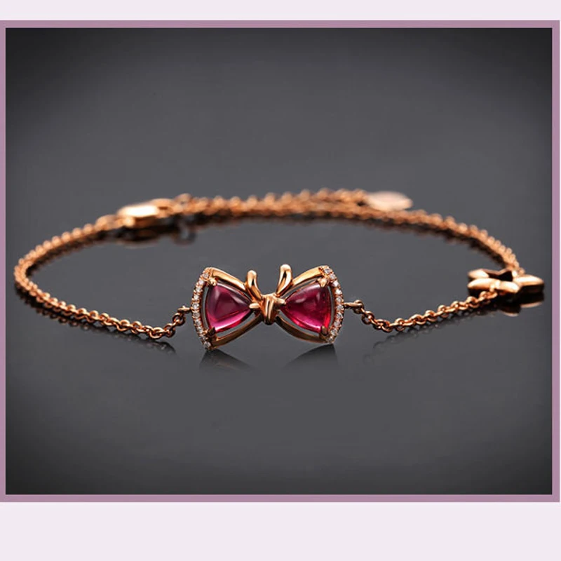Двойной Романтический браслет-цепочка из Красного камня с бантом и маленькой звездой цвета розового золота для женщин, подарок, модное ювелирное изделие KBH211