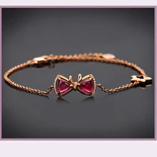 Двойной Романтический браслет-цепочка из Красного камня с бантом и маленькой звездой цвета розового золота для женщин, подарок, модное ювелирное изделие KBH211