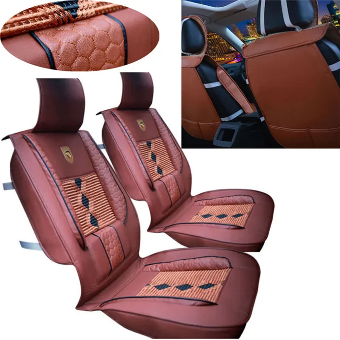 1 Piece of High Grade Leather Ice Silk Car Front Seat Cover Universal Fit Breathable Car Seat Cover (7)_