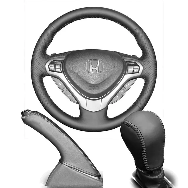 Оплетка на руль для Honda Spirior 2009-2013 старый Accord чехол ppc крышка ручного тормоза и чехол для рычага переключения передач - Название цвета: Black stitch 1 set