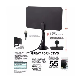 

High Quality Digital Indoor TV Antenna HD Flat Design High Gain HD TV DTV Box Drop Shipping US EU Universal