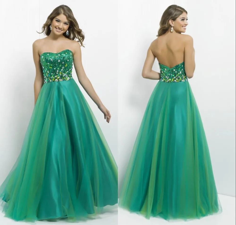 2014 New Arrival Simple Design Green Color Gilrls Prom Evening Dresses