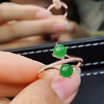 

[MeiBaPJ Natural Nephrite Spinach Green Jasper Two Gemstones Ring for Women Real 925 Sterling Silver Fine Jewelry