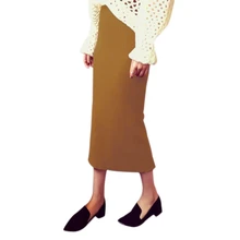 Осень зима Однотонная юбка Женская шерстяная вязанная Длинная Юбка Femme Faldas посылка юбка с разрезом в бедрах высокое качество