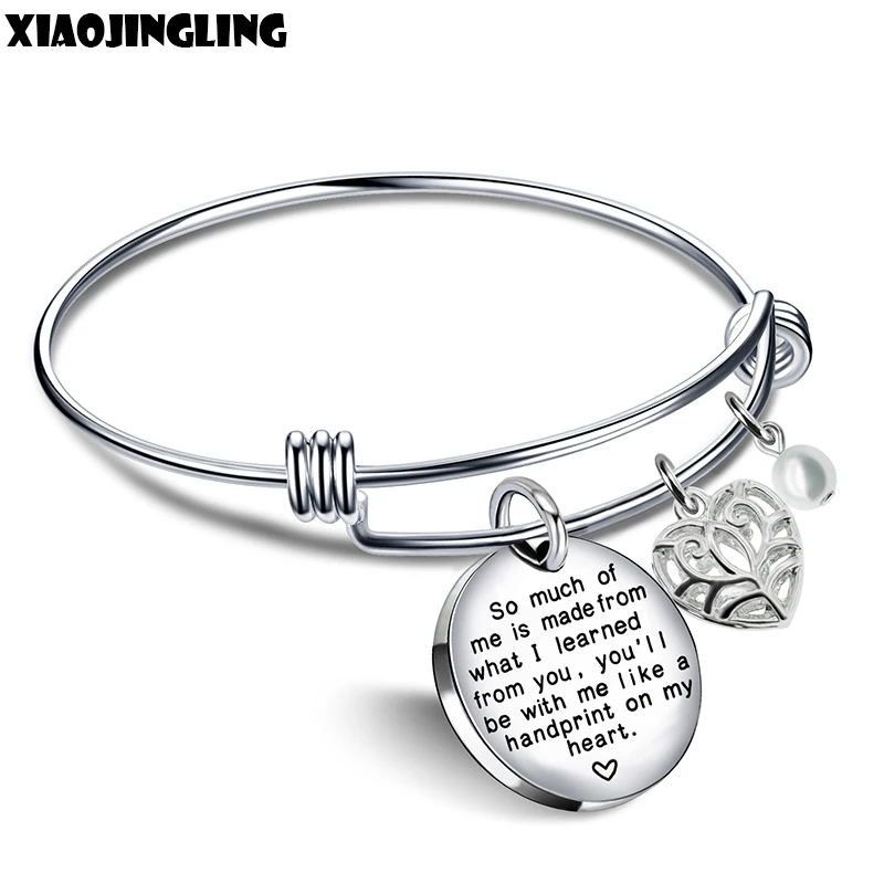 

XIAOJINGLING Stainless Steel Bangle 'So much of me is made from what I learned from you' Fashion Bracelet Teachers/Mothers Day
