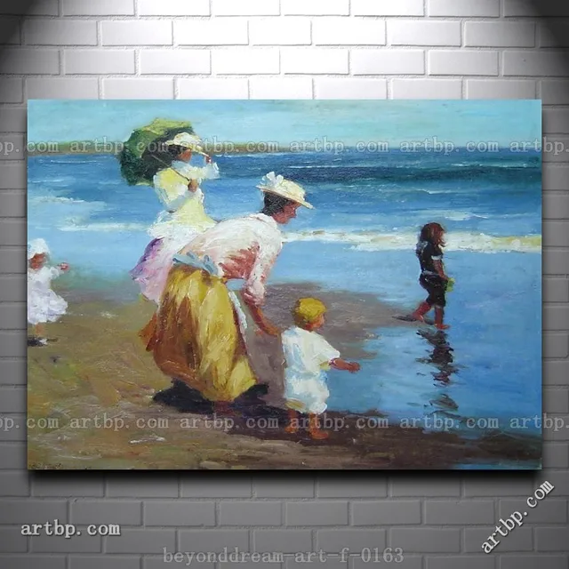 op het strand impressionisme olieverfschilderij abstracte vrouw