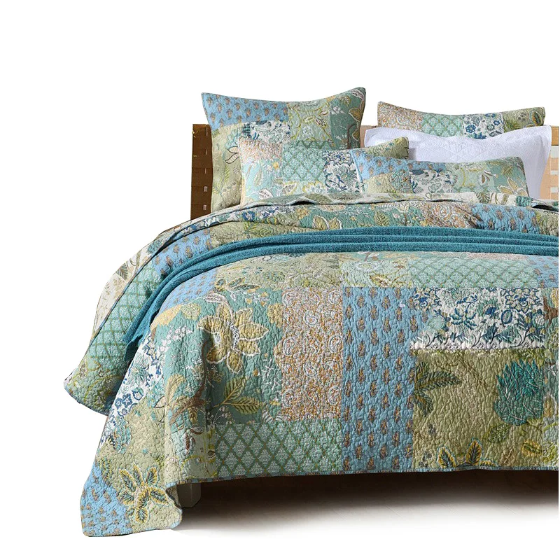 

CHAUSUB Vintage Patchwork Cotton Quilt Set 3PCS Handmade Quilted Bedspread Quilts Blanket Pillowcase Coverlet Set King Size