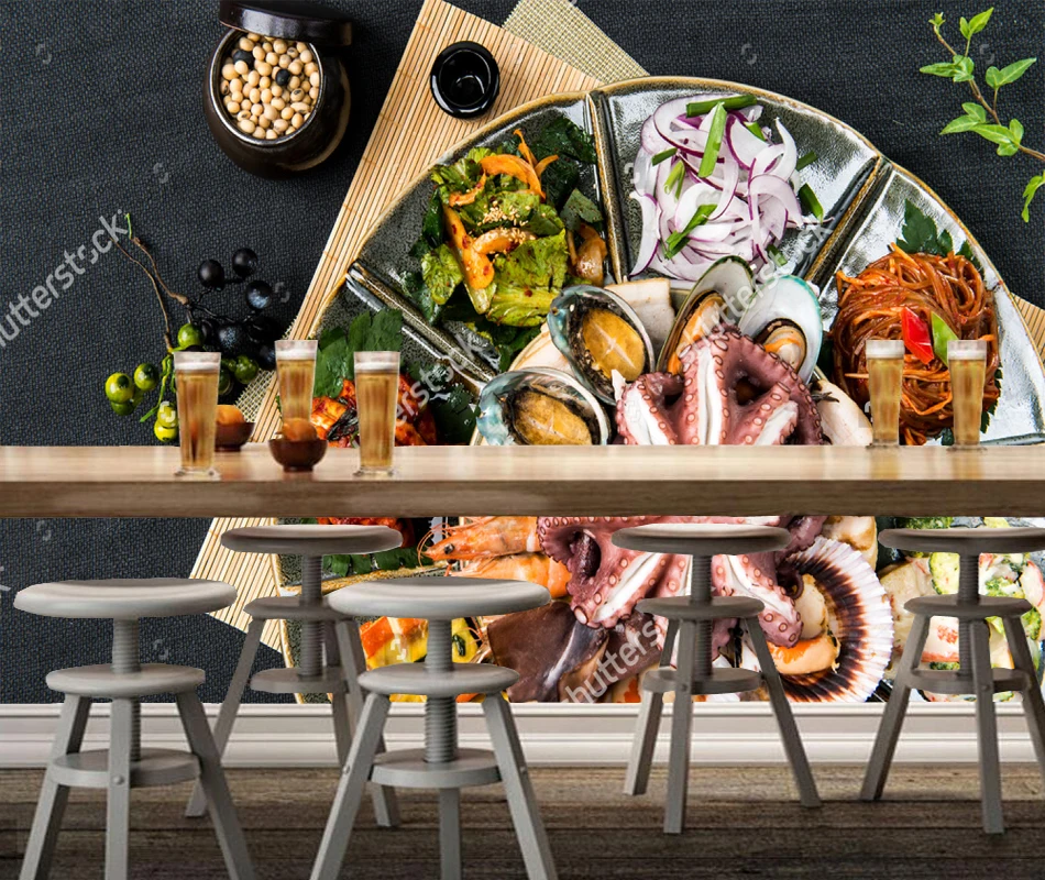 カスタムレストラン壁紙 韓国食品 シーフード料理壁画用リビングルームキッチンレストラン背景papelデparede Pvc Aliexpress 家のリフォーム