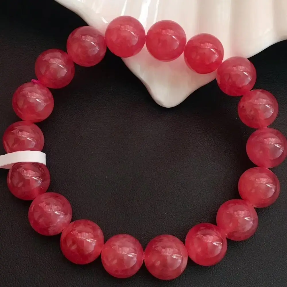 

Top Quality 11.3mm Natural Red Ice Rhodochrosite Bracelet For Women Lady Crystal Round Bead Stretch Bracelet Fine Jewelry AAAAAA