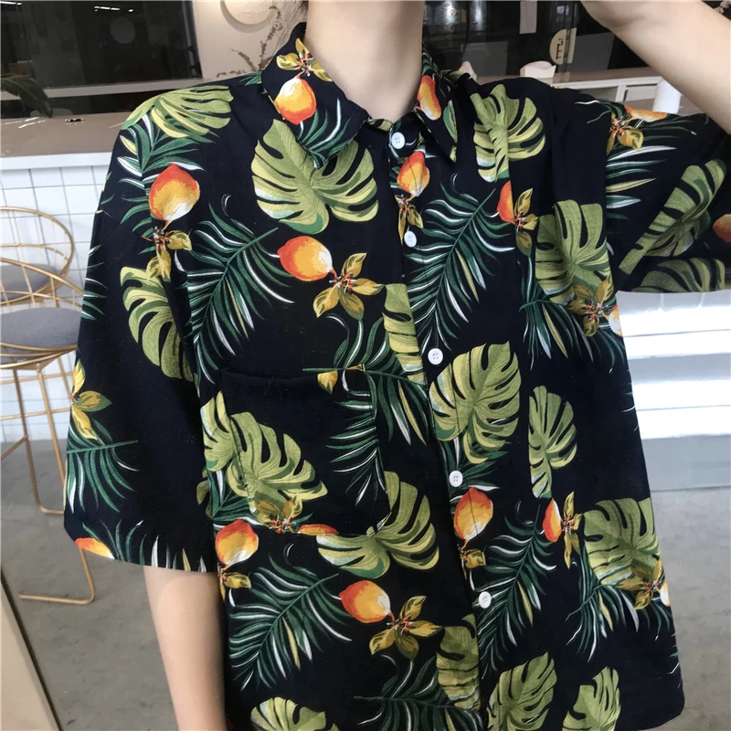 

Floral Peach Print Kimono Blouse Women Top Shirt Retro Style Unisex Vintage Instagram Hot Street Wear Shirts