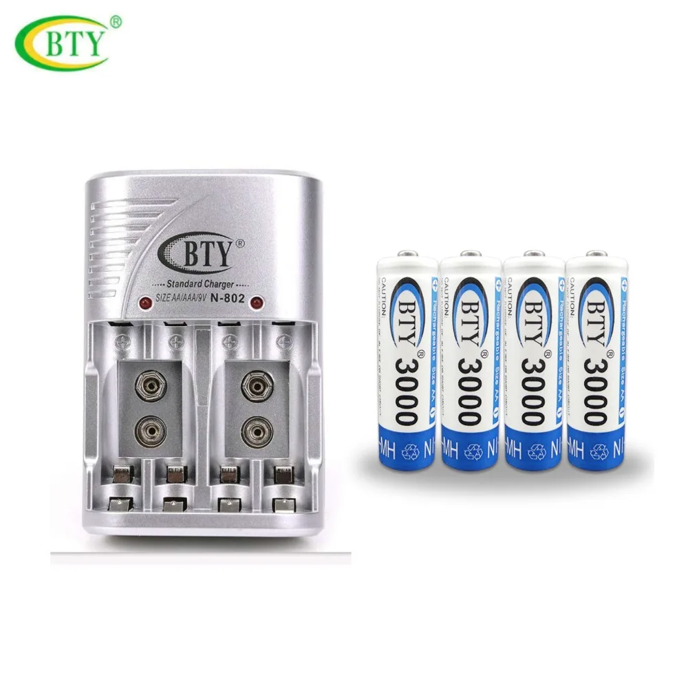 BTY N 802 Смарт AA AAA EU зарядное устройство с 4/8/12 шт 3000mAh 1 2 V Ni MH аккумуляторная