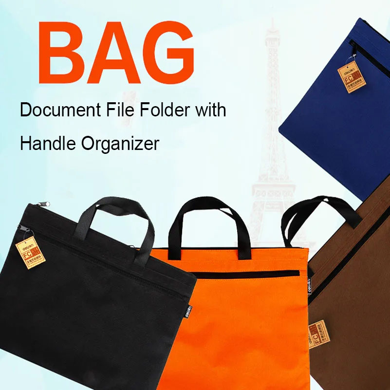 

A4 Documents Bags Portable Double Layer Files Folder Zipper Canvas Briefcase Bag for Office Conference Travel School